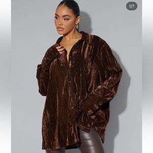PrettyLittleThing Chocolate Plush Velvet Extreme Oversized Shirt